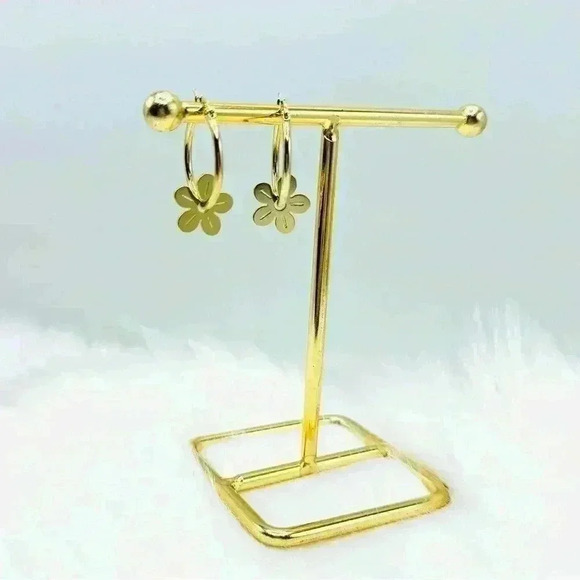 Japanese/ Korean Flower Stainless Steel Hoop Earrings - Picture 3 of 4